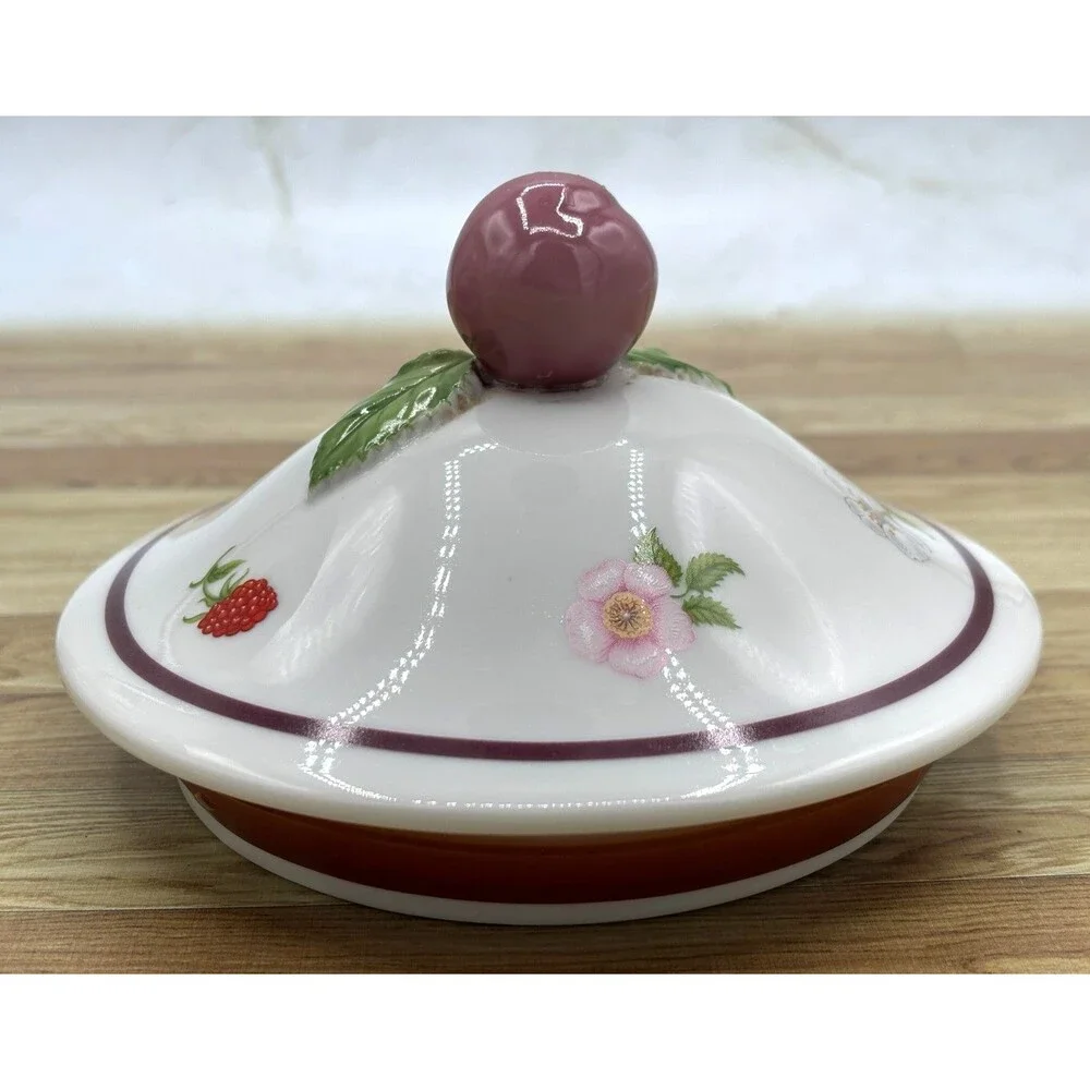 Lenox Ceramic Coffee Canister Orchard Fruit & Floral Design w/Lid Fine Porcelain